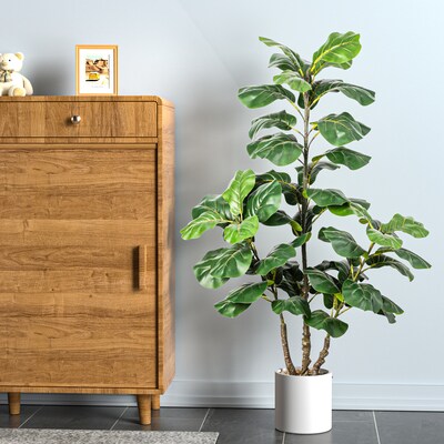 Forever Leaf 48" Artificial Fiddle Leaf Fig Tree with White Pot (FEV-FIWH48)