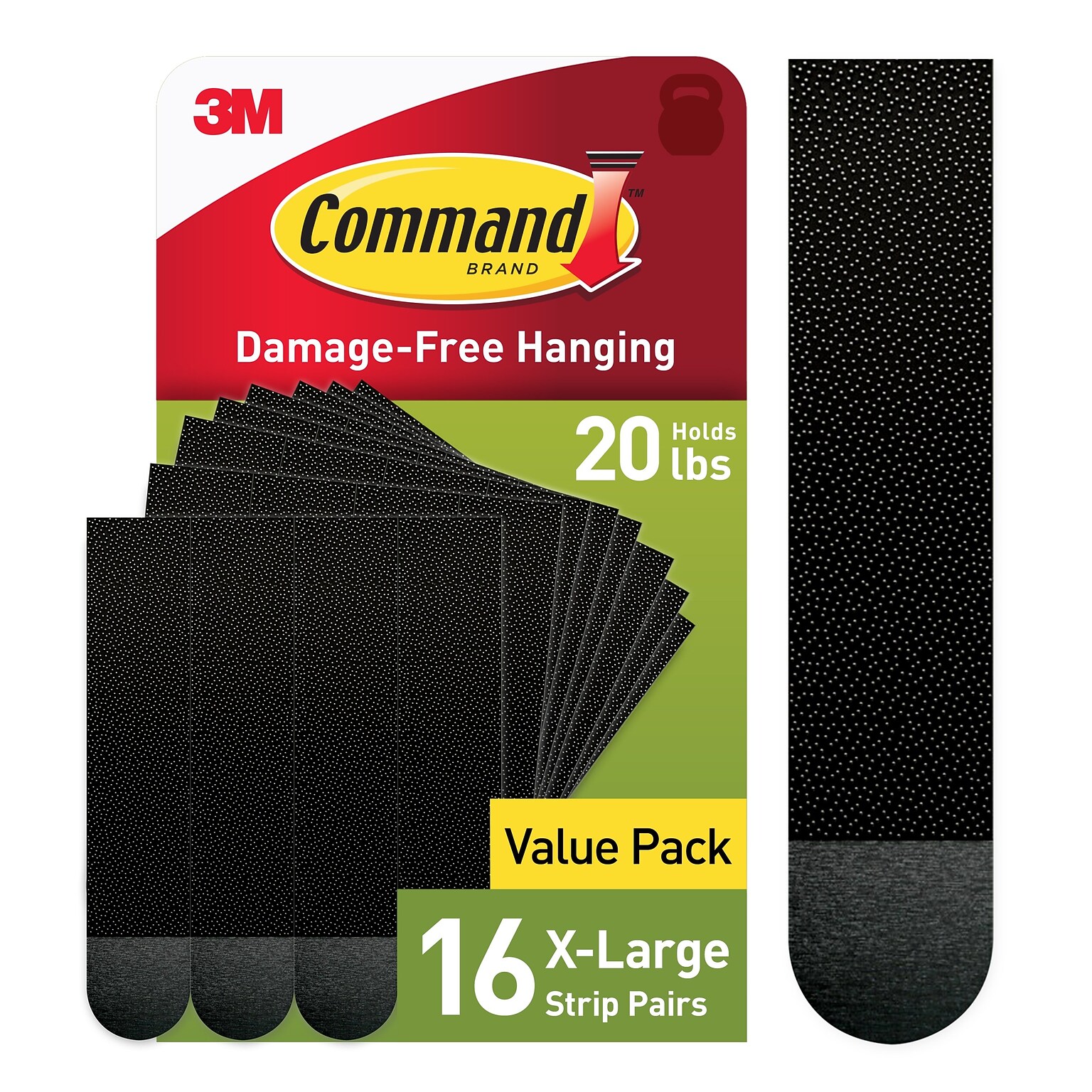 Command Extra Large Hanging Strips, 20 lb., Black, 16/Pack (17217BLK-16NA)