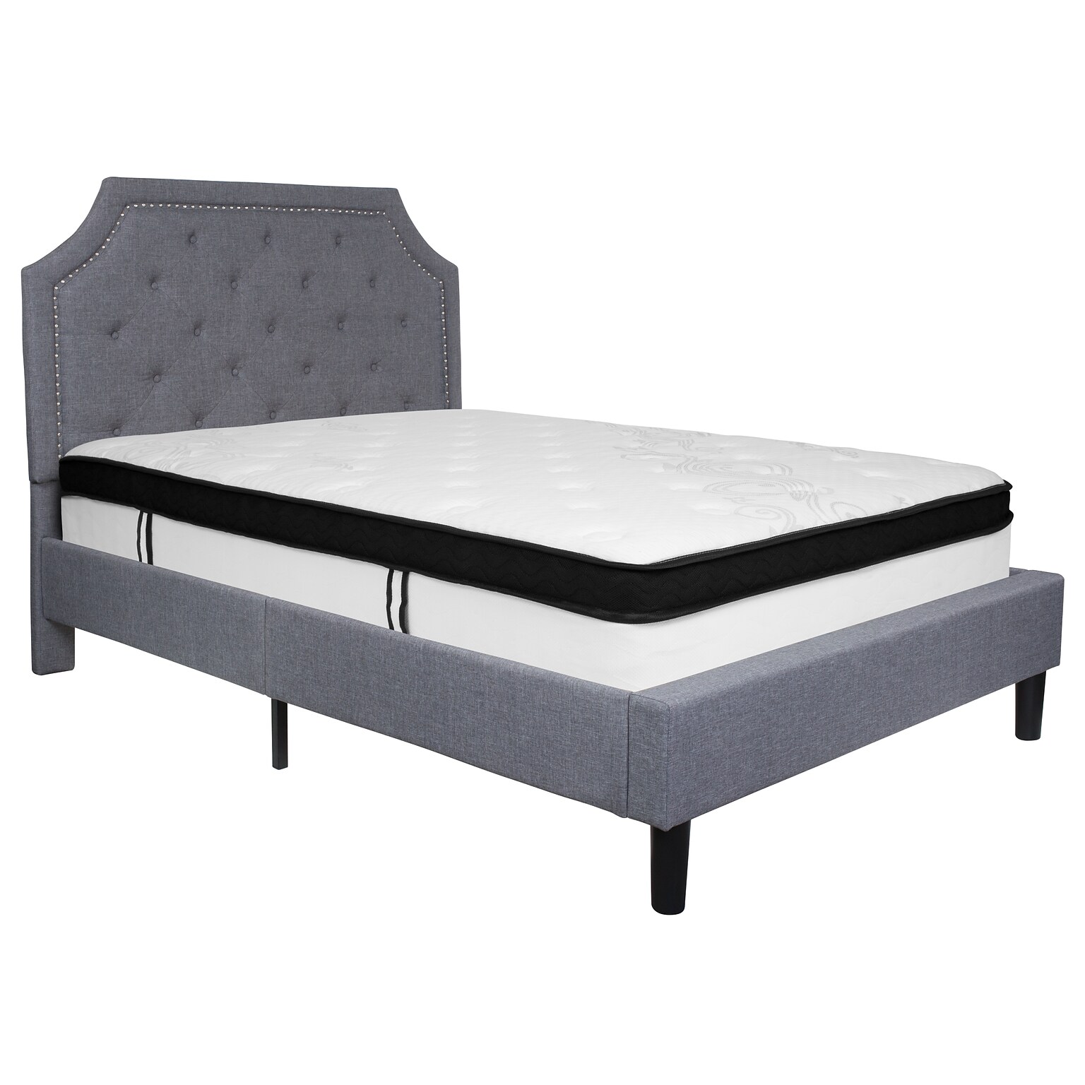 Flash Furniture Brighton Tufted Upholstered Platform Bed in Light Gray Fabric with Memory Foam Mattress, Full (SLBMF10)