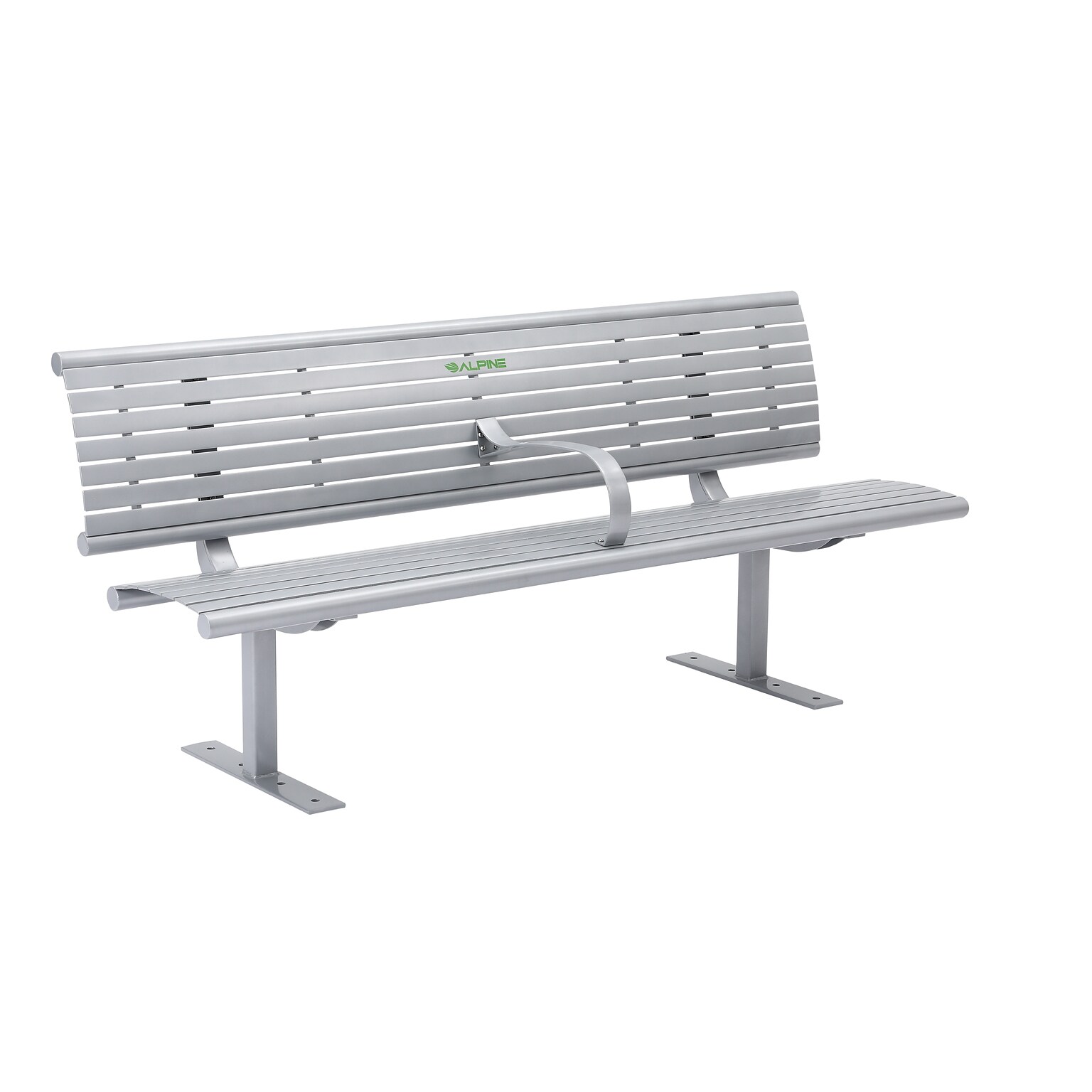 Alpine Industries 6 Galvanized Steel Park Bench with Curved Intermediate Armrest, Silver (ALP4250-6)