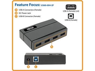 Tripp Lite 4-Port USB 3.0 Hub, Black (U360-004-2F)
