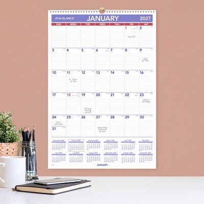 2027 AT-A-GLANCE 15.5" x 22.75" Monthly Wall Calendar, White/Purple (PM3-28-27)