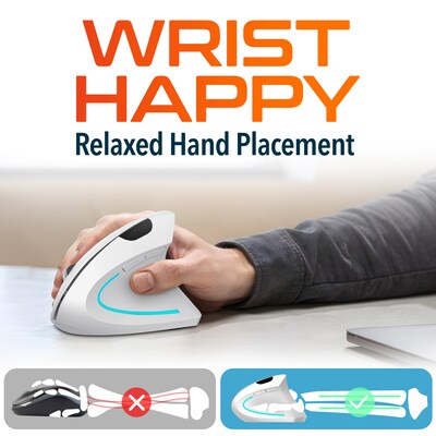 Delton S12 Wireless Ergonomic Vertical Computer Mouse, White (DMERG12WBWH)