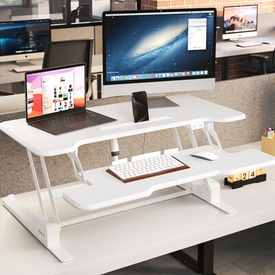 Mount-It! 38"W Electric Rectangular Adjustable Standing Desk Converter, White (MI-8012)