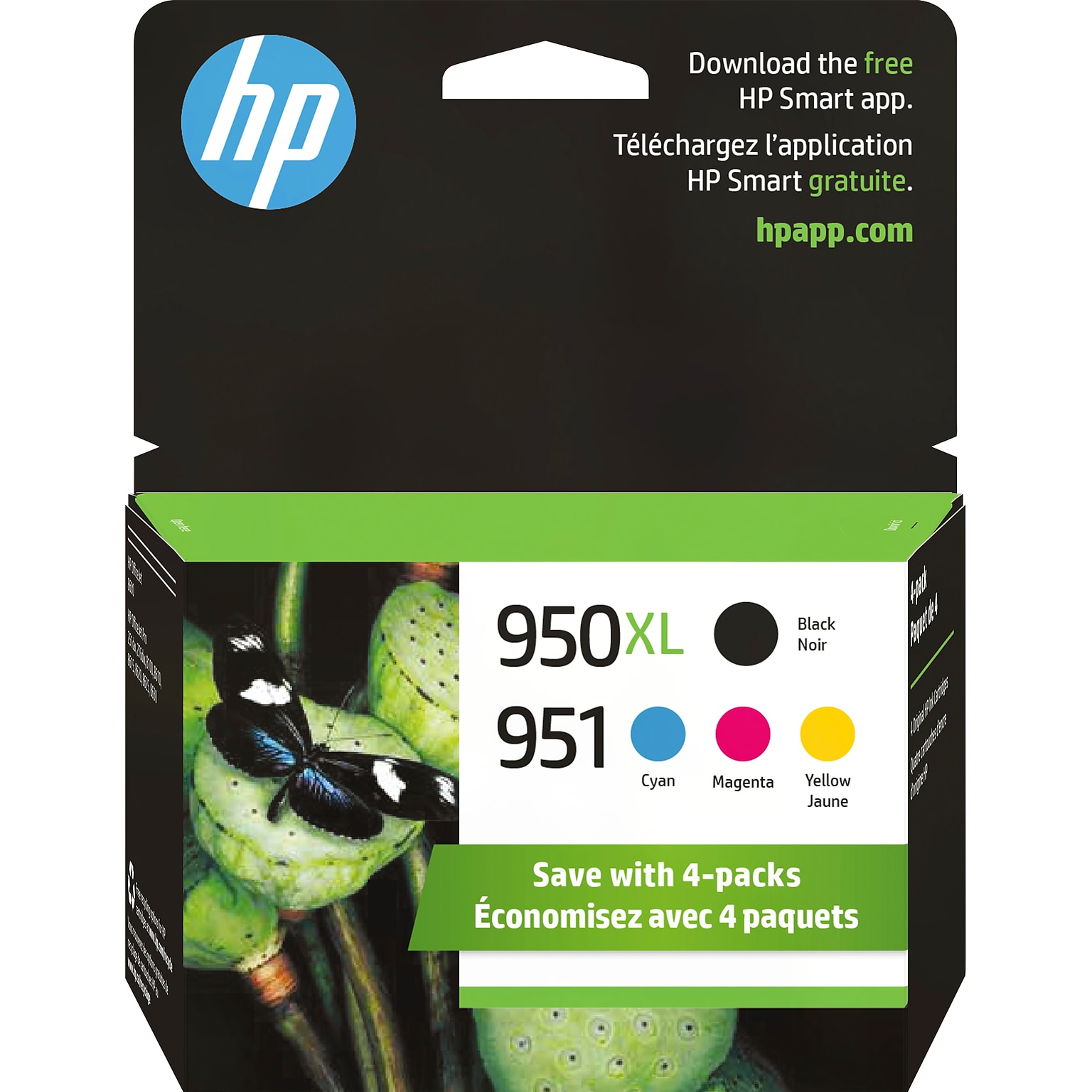 HP 950XL/951 Black High Yield and Cyan/Magenta/Yellow Standard Yield Ink Cartridge, 4/Pack (C2P01FN#140)