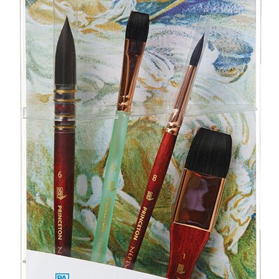 Princeton Neptune Short Handle Watercolor Synthetic Watercolor Brush Set, 4/Pack (PBXP4750BSET)