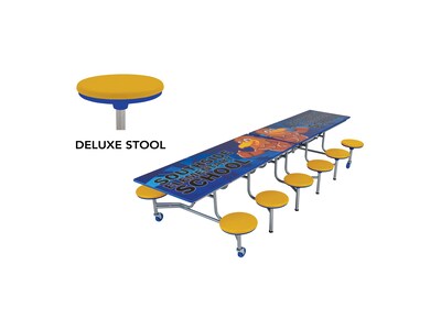 AmTab Rectangular Mobile Cafeteria Table w/ 12 Stools, 30 x 121, Assorted Colors (MST1012)