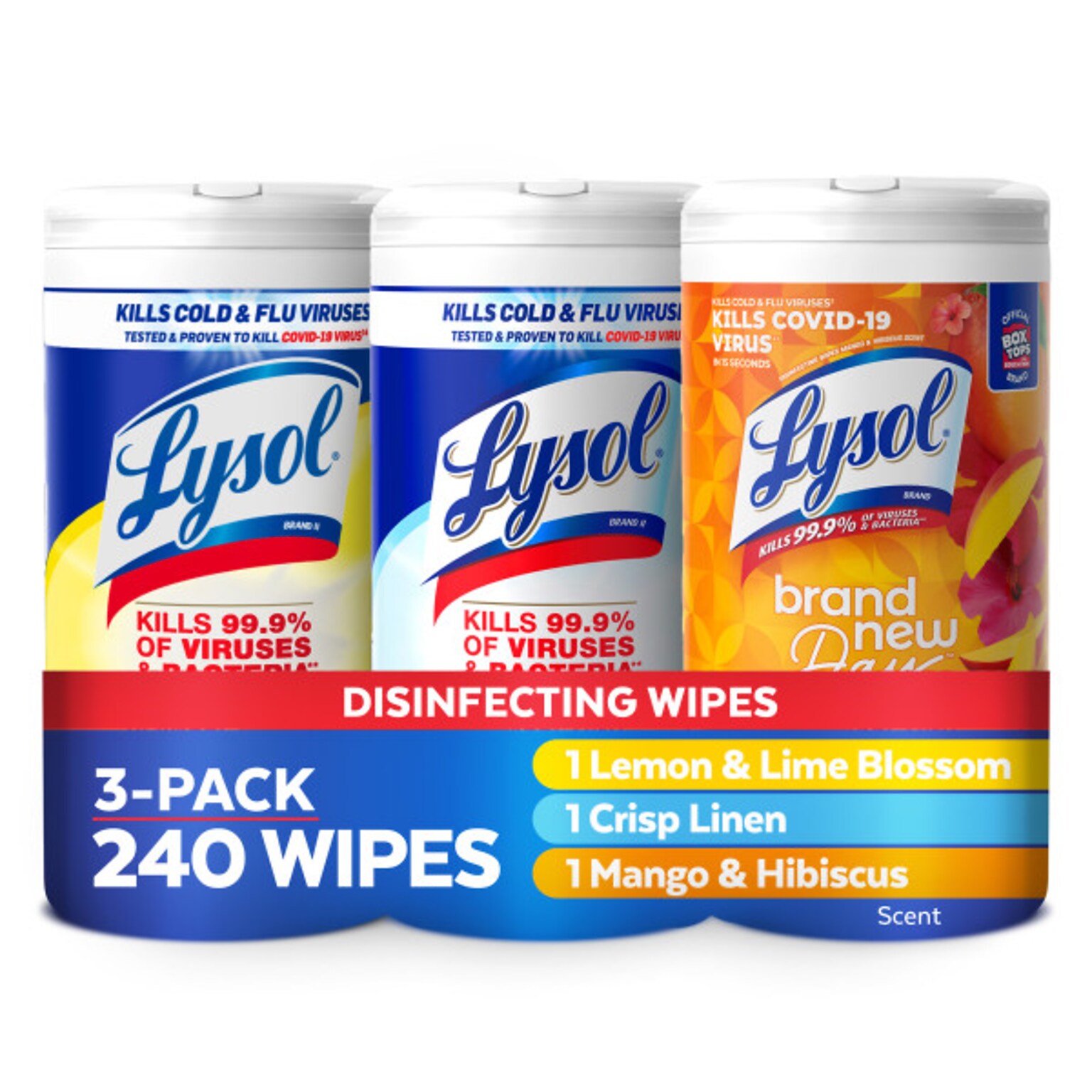 Lysol Disinfecting Wipes, Assorted, 80 Wipes/Canister, 3 Canisters/Pack (19200-99916)