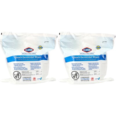 Clorox Healthcare Bleach Germicidal Wipes Refill, 110 Count Pouch, 2 Pouches/Case (30359)