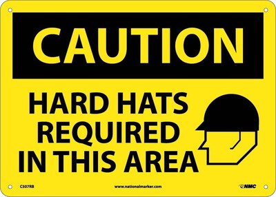 Caution Signs; Hard Hats Required In This Area, Graphic, 10X14, Rigid Plastic