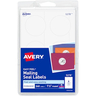 Avery Laser/Inkjet Mailing Seals, 1-1/2 Diameter, White, 6 Labels/Sheet, 40 Sheets/Pack, 240 Labels