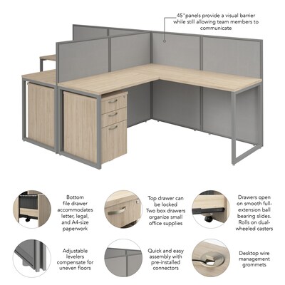 Bush Business Furniture Easy Office 45"H x 119"W 2 Person T-Shaped Cubicle Panel Workstation, Natural Elm (EOD560SNE-03K)