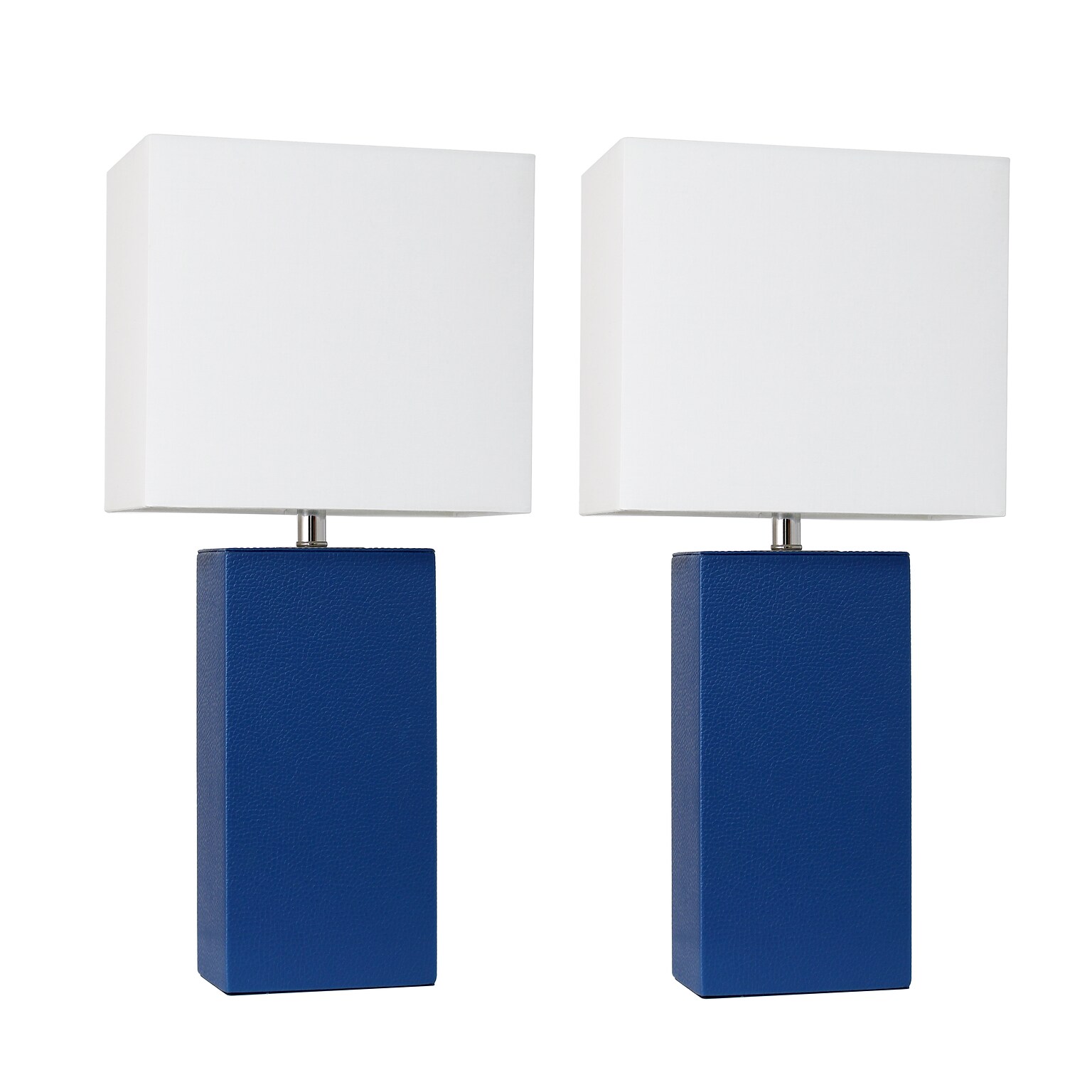 Lalia Home Lexington 21 2-Pack Leather Base Modern Bedside Table Lamp Set, White Fabric Shade, Blue (LHT-3008-BL-2PK)