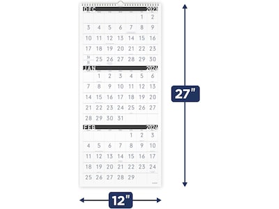 2024 AT-A-GLANCE Contemporary 12" x 27" Three-Month Wall Calendar, White/Black (PM11X-28-24)