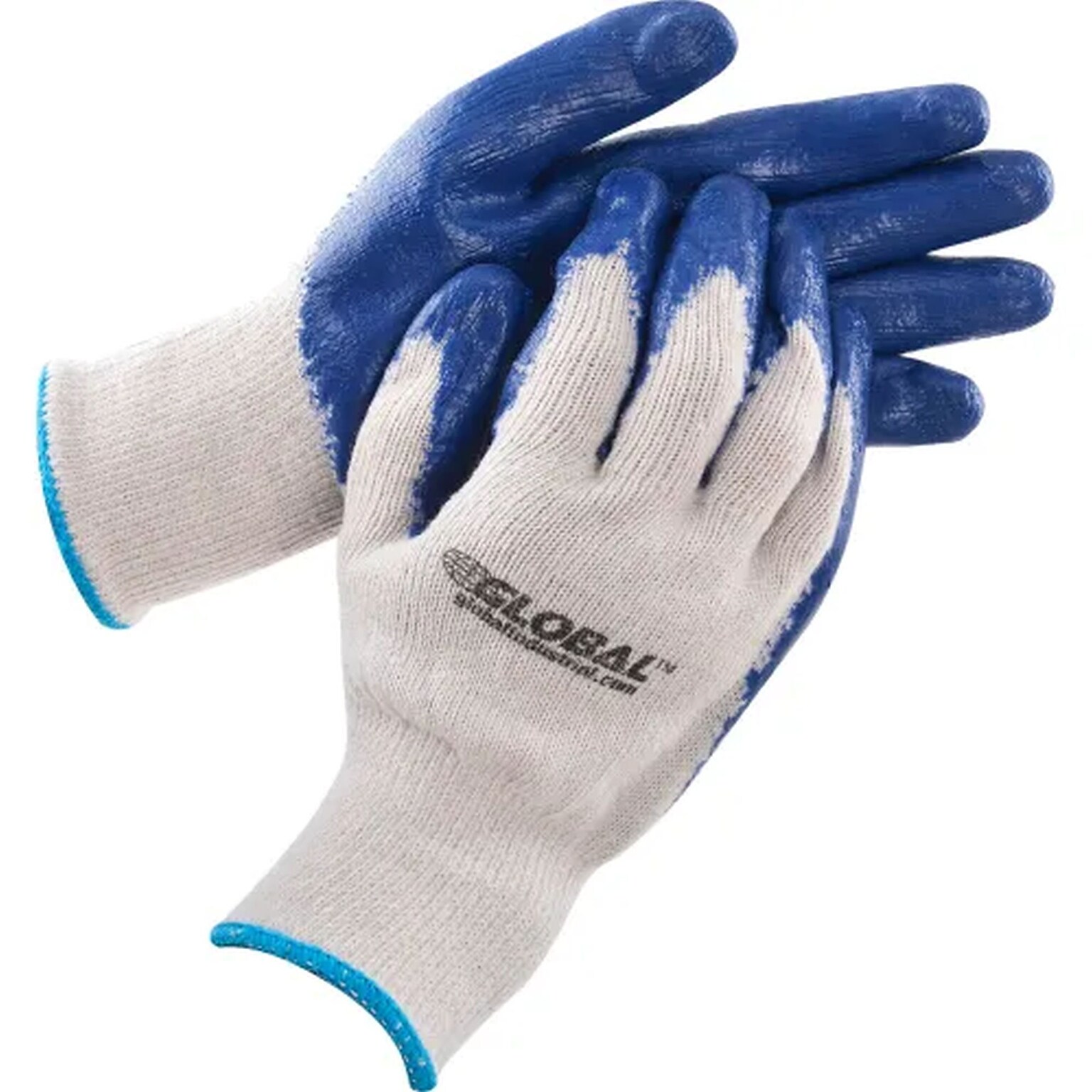 Global Industrial Latex Coated String Knit Work Gloves, Natural/Blue, X-Large, 12 Pairs (708355XL)