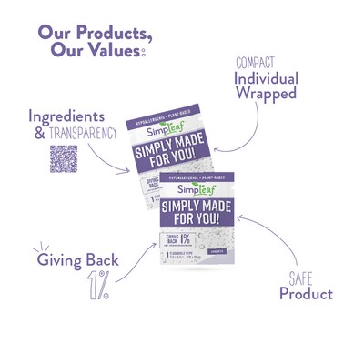 Simpleaf Lavender Scented Flushable Wipes, 30 Single Wipes/Box, 6 Boxes/Carton (S-006-180counts)