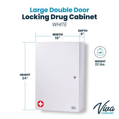 Viva Comfort Large Double Door Medicine Locking Secure Storage Medical Cabinet, 1.7 cu. ft., White (ADIME999-03-WHI-MK)