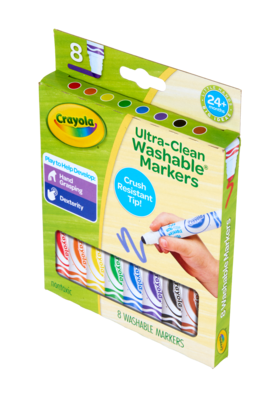 Crayola Washable Water-Based Marker, Crush Resistant Tip, Assorted Colors, 8/Pack (81-1548)