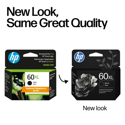 HP 60XL Black High Yield Ink Cartridge, Prints Up to 600 Pages (CC641WN#140)