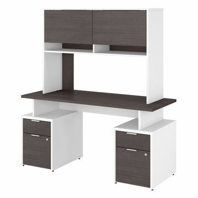 Bush Business Furniture Jamestown 60W Computer Desk with 4 Drawers and Hutch, Storm Gray/White (JTN018SGWHSU)