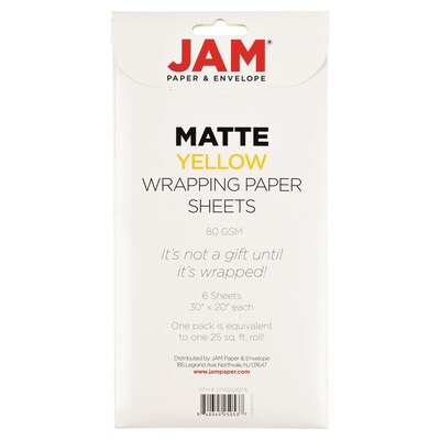 JAM Paper Gift Wrap, 25' x 0.1", Yellow, 6/Pack (2770135262YE)