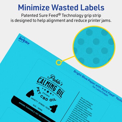 Avery Printable Rectangle Multipurpose Labels, 3" x 5", Bright Blue, 30/Pack (94213)
