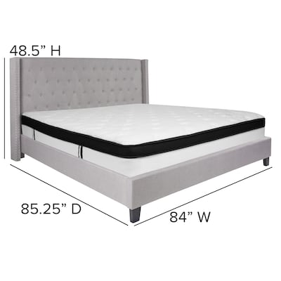 Flash Furniture Riverdale Tufted Upholstered Platform Bed in Light Gray Fabric with Memory Foam Mattress, King (HGBMF44)