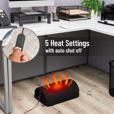 Mind Reader Heated Memory Foam Footrest with 4 Heat Settings, Timer & Auto Shut-Off, Adjustable Height, Black (HEATFOOT-BLK)