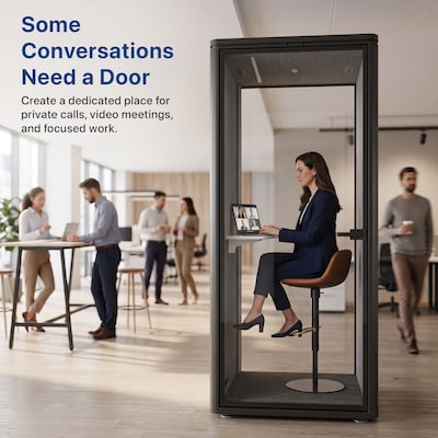 Uncaged Ergonomics Modular Acoustic Office Pod with Ventilation, Lighting and Power, Small, Black (POD-S-Black)