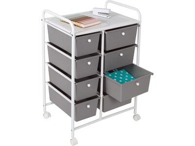 Honey-Can-Do 8-Drawer Metal/Plastic Mobile Storage Cart with Swivel Casters, White/Gray (CRT-09587)