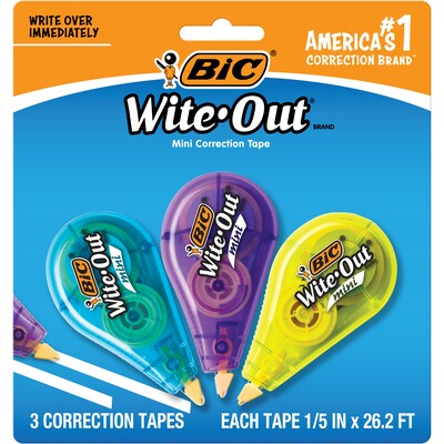 BIC Wite-Out Mini Correction Tape, White, 3/Pack (WOTMP31-WHI)