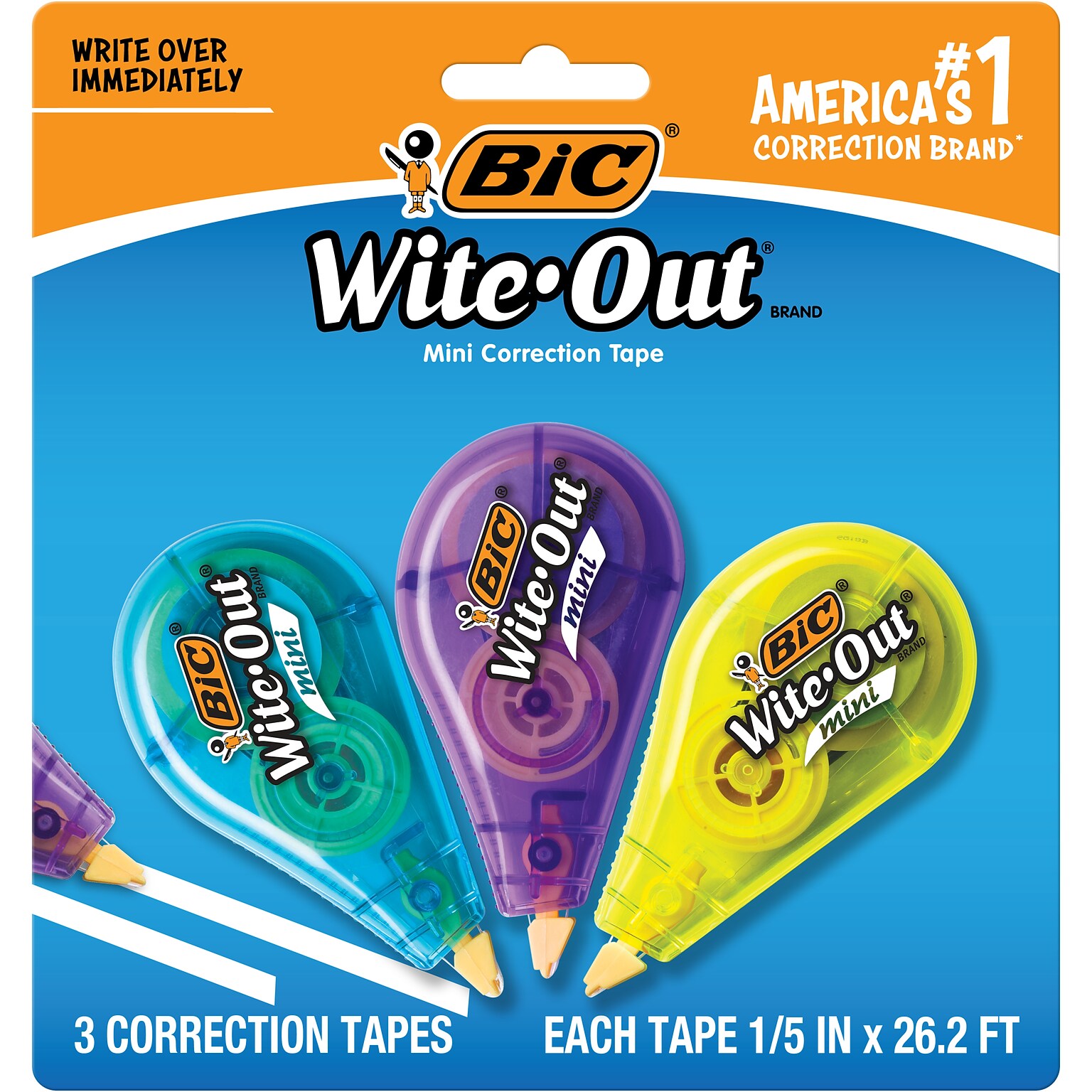 BIC Wite-Out Mini Correction Tape, White, 3/Pack (WOTMP31-WHI)