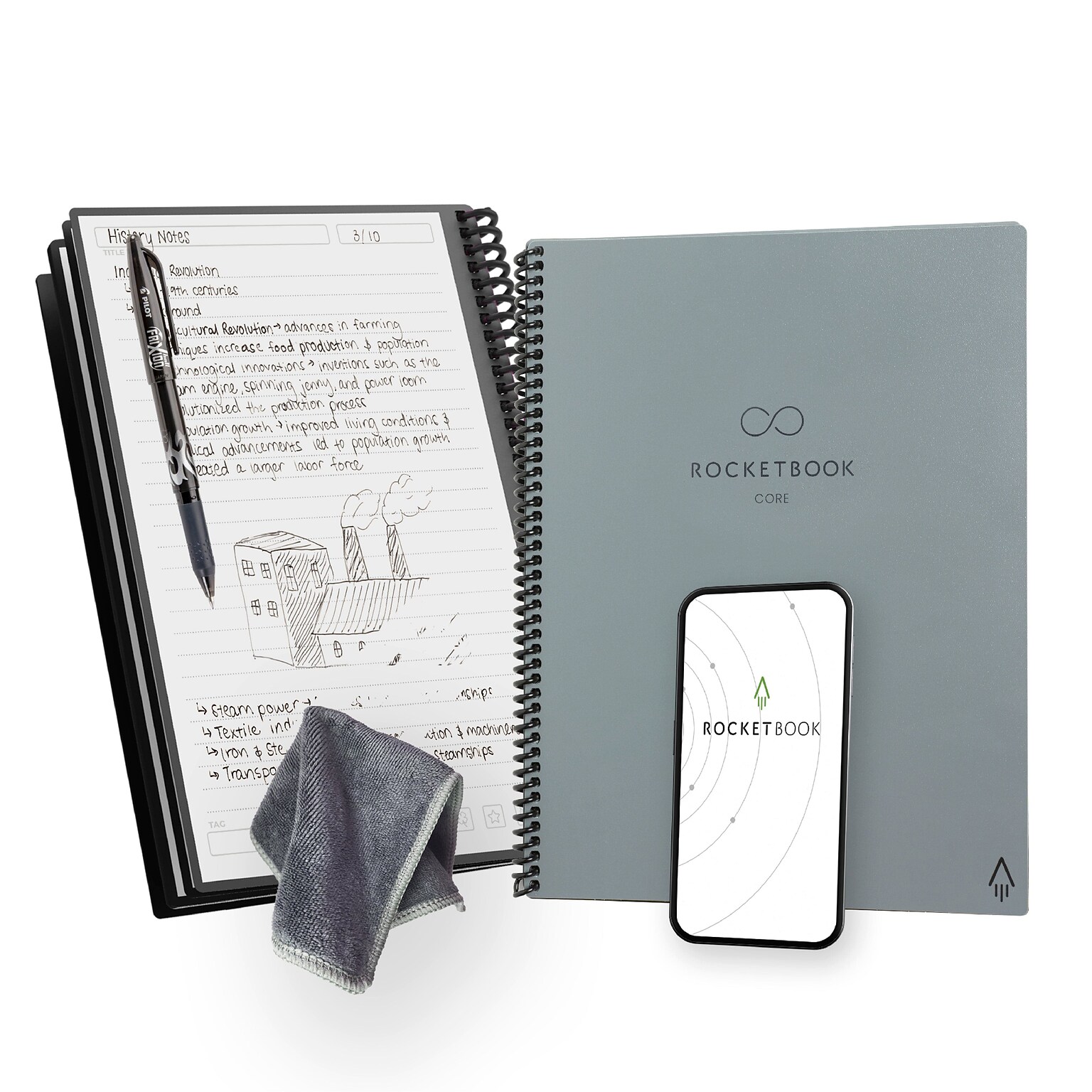 Rocketbook Core Smart Notebook, 8.5 x 11, Gray/Silver (CRLTLN-ENAM-GRY-01)