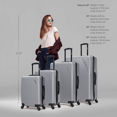 DUKAP Discovery 4-Piece Hardside Spinner Luggage Set, TSA Checkpoint Friendly, Silver (DKDISSMLXL-SIL)