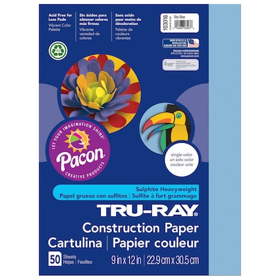 Pacon Tru-Ray 9" x 12" Construction Paper, Sky Blue, 50 Sheets/Pack, 10 Packs (PAC103016-10)