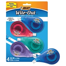 BIC Wite-Out Correction Tape, White, 4/Pack (50589)