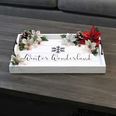 Elegant Designs "Winter Wonderland" Decorative Wood Serving Tray w/ Handles, 15.50" x 12", White Wash (HG2000-WWW)