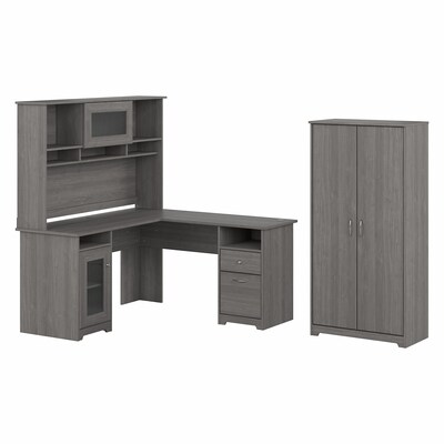 Bush Furniture Cabot 60W L Shaped Computer Desk with Hutch and Tall Storage Cabinet, Modern Gray (CAB017MG)