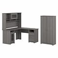 Bush Furniture Cabot 60W L Shaped Computer Desk with Hutch and Tall Storage Cabinet, Modern Gray (CA