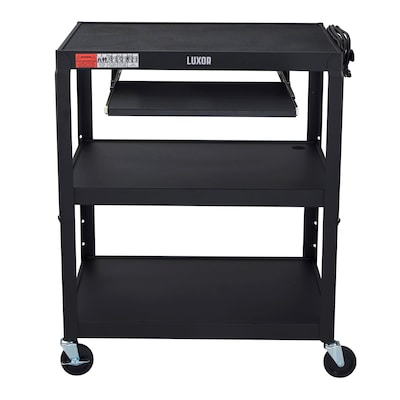 Luxor LEADER XL 3-Shelf Adjustable Media Utility Cart with Pullout Keyboard Shelf, Black (AVJ42XLKB)
