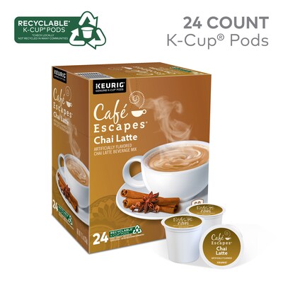 Cafe Escapes Chai Latte Coffee Keurig® K-Cup® Pods, Light Roast, 24/Box (5000330124)