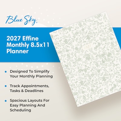 2027 Blue Sky 8.5" x 11" Monthly Planner, Green/White (164264)