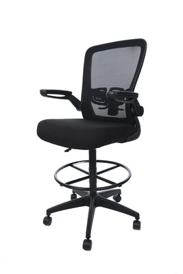 Boss Flip Arm Mesh/Fabric Stool with Footrest and Lumbar Support, Black (B16366BK-BK)