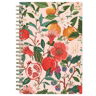 2026 Blue Sky Bespoke Letterpress Pomegranate Blush 5 x 8 Calendar Year Weekly & Monthly Planner, Faux Leather Cover (156222)