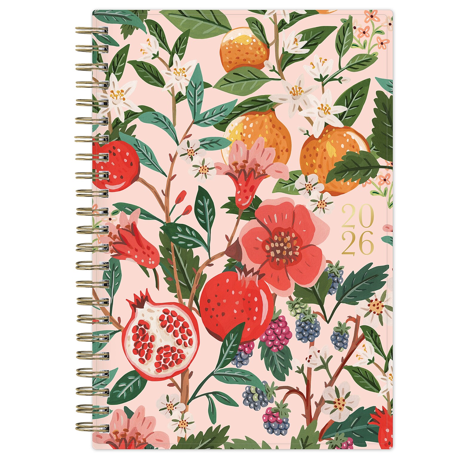 2026 Blue Sky Bespoke Letterpress Pomegranate Blush 5 x 8 Calendar Year Weekly & Monthly Planner, Faux Leather Cover (156222)