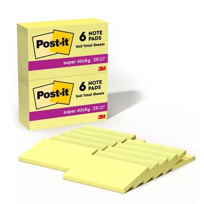 Post-it Super Sticky Notes, 3 x 5, Canary Collection, 90 Sheet/Pad, 12 Pads/Pack (65512SSCY)
