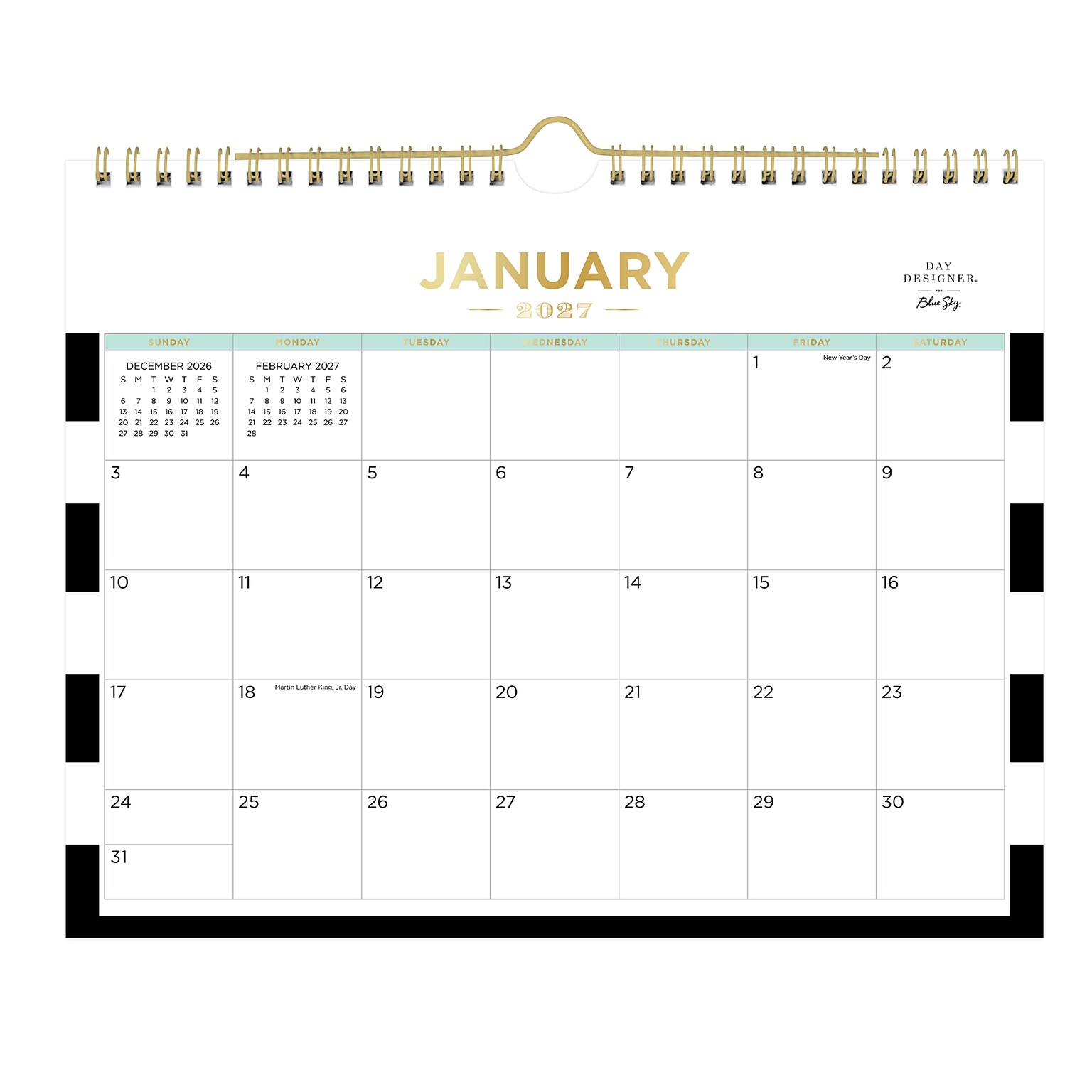 2027 Blue Sky Day Designer 22 x 17 Monthly Desk Calendar, Black/White (163811)