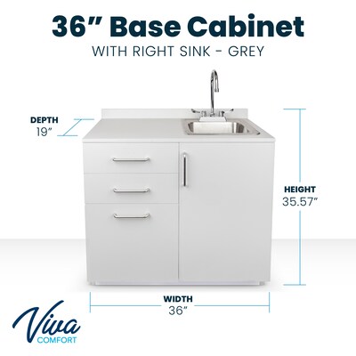 Viva Comfort 36.32H x 36W Exam Room Medical Cabinet With Sink, 3-Drawers, Gray (ADI902-B-36-R-GRY)