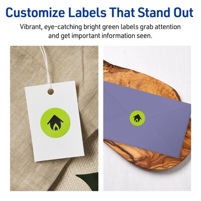Avery Laser/Inkjet Multipurpose Circle Labels, 0.75" Dia., Bright Green, 3200/Pack (94504)