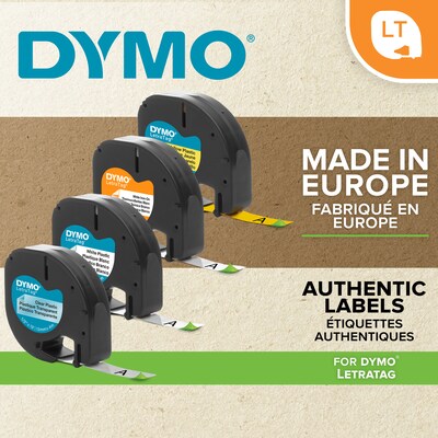 DYMO LetraTag 10697 Label Maker Tape, 1/2" x 13', Black on White, 2/Pack (10697)